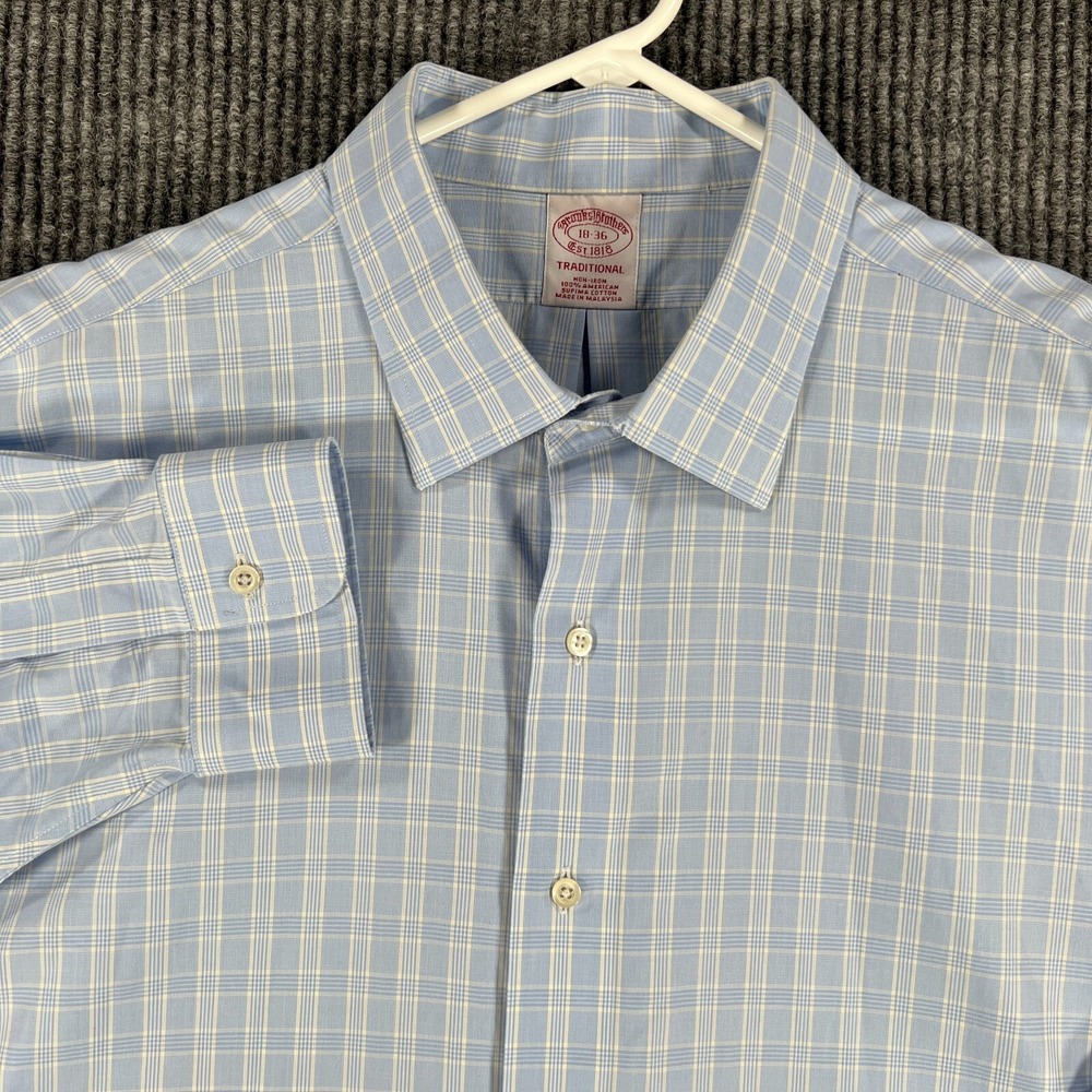 Brooks Brothers Shirt Mens 18-36 Blue Plaid Long sleeve Button Up Traditional